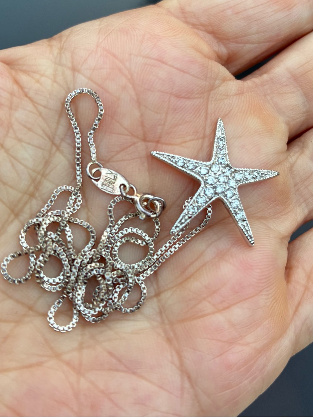 Sterling Silver Starfish Necklace CZ Coastal Beach Jewelry 925 Italy